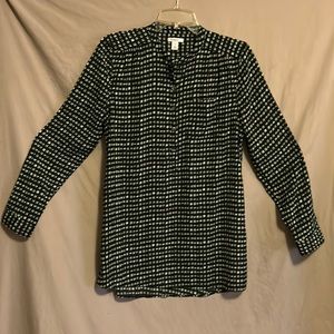NWOT Caslon black green cream silky polyester tunic size small